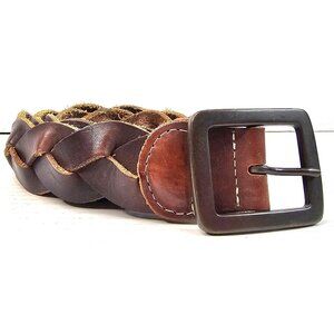 Lucky Brand Braided Leather Belt With Metal Buckle Dark Brown 32/34